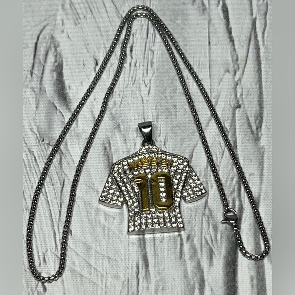 Messi 10 Jersey Pendant Chain Necklace Color Silver Open Box